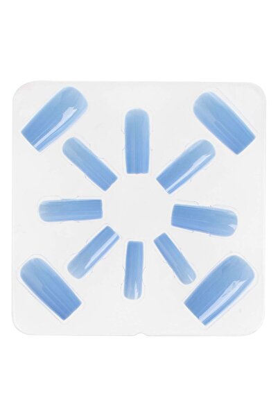 OEM Long Blue Square Adhesive False Nails Set - 12pcs