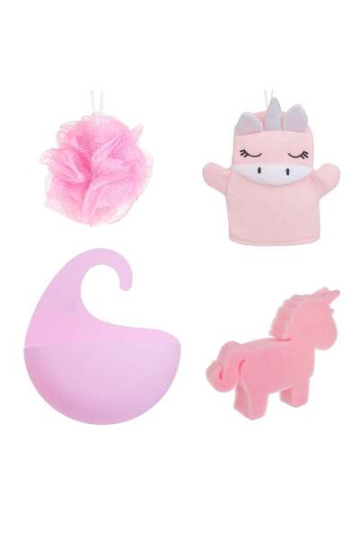 OEM Unicorn Bath Sponge Set with Pink Hanging Case - 4pcs