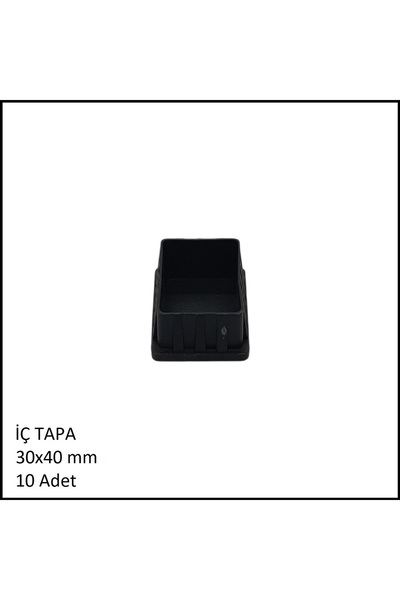 Adilon Plastik İç Tapa, Profil Tapası, Dikdörtgen, Siyah, 30x40 mm (10 Adet)