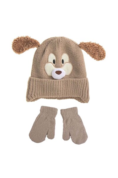 OEM Set Caciula Bej cu Urechi & Manusi cu Model Catelus pentru Copii 9 Luni -...