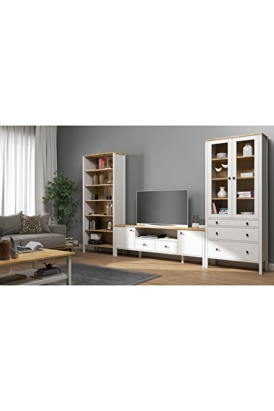 Sakura Ahşap Hunerika HELEN SET-37 vitrin-tv ünitesi-kitaplık takımı -Wood Be...