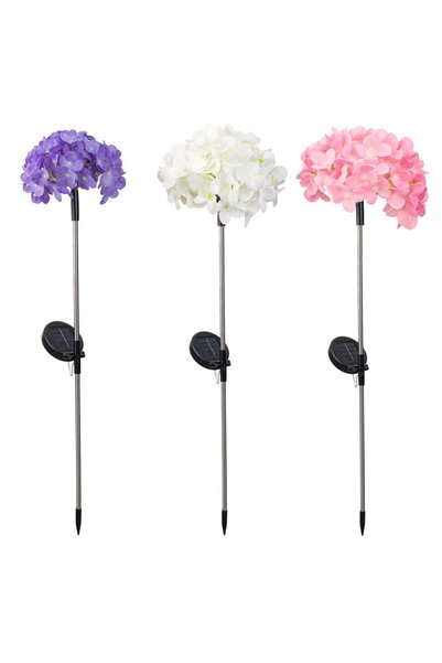 OEM Floare cu Incarcare Solara Stick Hortensie Lumina Alba Calda 70cm