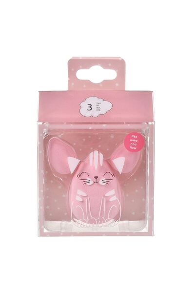 OEM Pink Drop Makeup Sponge Set in a Box with Cat Pattern - 3pcs