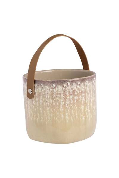 OEM Beige Ceramic Flower Pot Mask with Handle Ø17x15cm - 2.8L