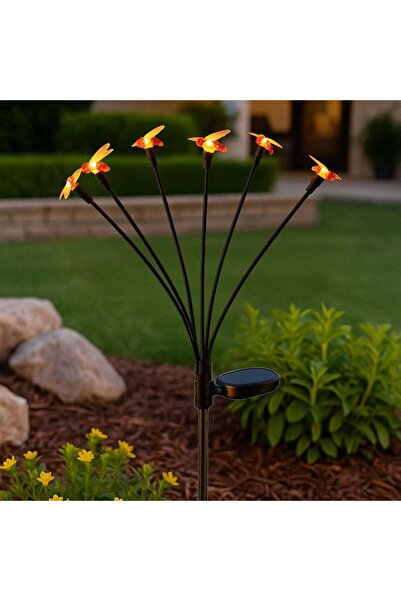 OEM Lampa Solara Neagra cu 6 Strings Licurici Portocalii & LED Alb 70cm