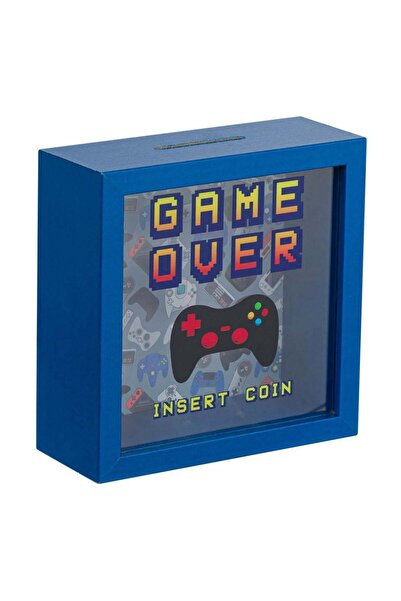 OEM Fancy Wooden Piggy Bank Square Blue Game Over 15.5x6x15.5cm