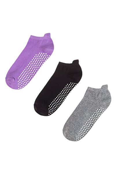 OEM Sosete Yoga Mov Negre Gri Anti-slip pentru Femei (36-41) - 3 perechi