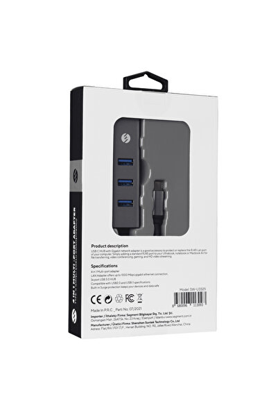BulutRetail S-LINK SW-U3325, GigaBit, Type-C to RJ45, 3xUSB 3.0, Metal, Ether...