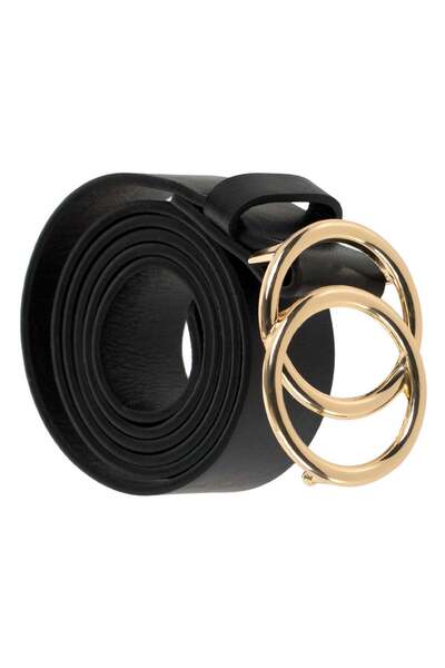 OEM Black Belt with Gold Buckle Circles for Women 110x3cm - One Size