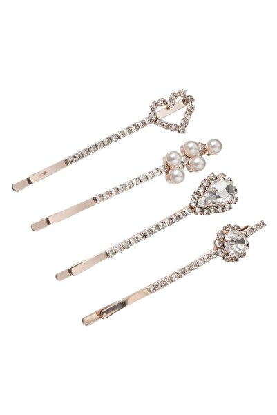 OEM Rose Gold Color Hair Clips Set with Rhinestone Beads for Women 6.5cm - 4pcs