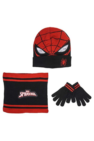 OEM Winter Set with Hat, Circular Scarf & Black Red Gloves Spiderman for Chil...