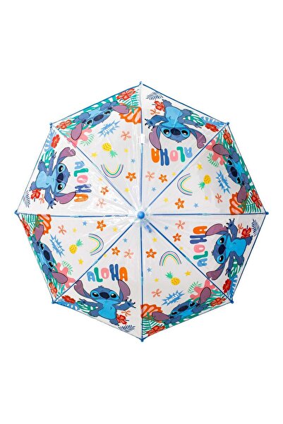 OEM Blue Transparent Stitch Manual Stick Rain Umbrella for Children 64cm