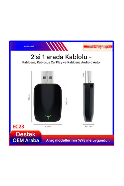 EMXTECH 2in1 Kablosuz Android Auto ve Car Play Otomatik Adaptör Akıllı Kutu K...