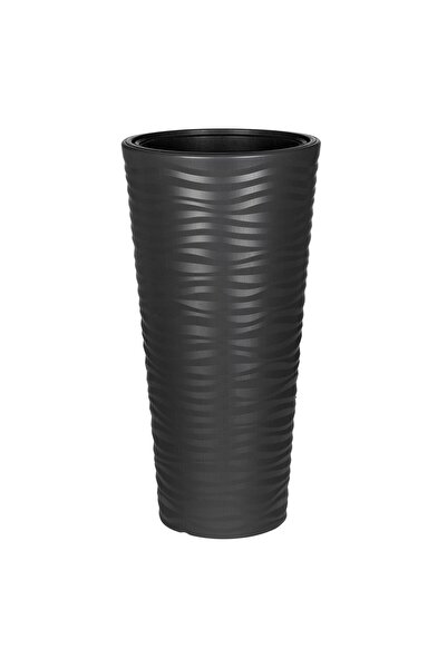 OEM Conical Plastic Plant Pot Anthracite with Stripes Ø30x57cm - 51L