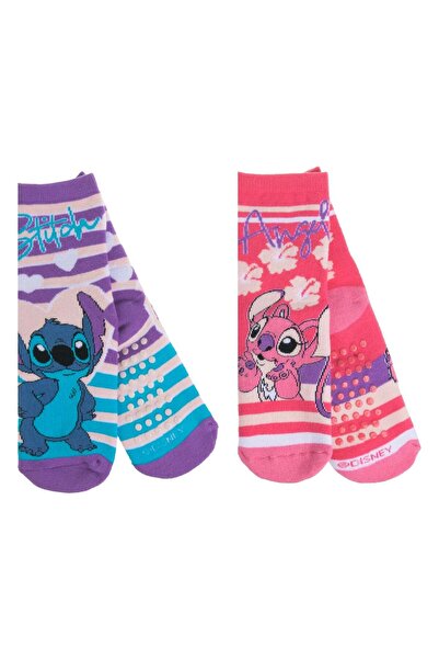 OEM Pink Purple Winter Socks with Patterned Anti-slip - 2 pairs 23-26
