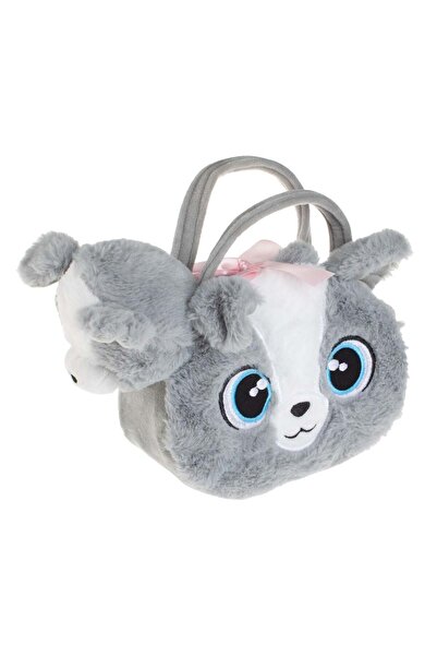 OEM Grey White Plush Dog with Faux Fur Bag Dog Model 22cm