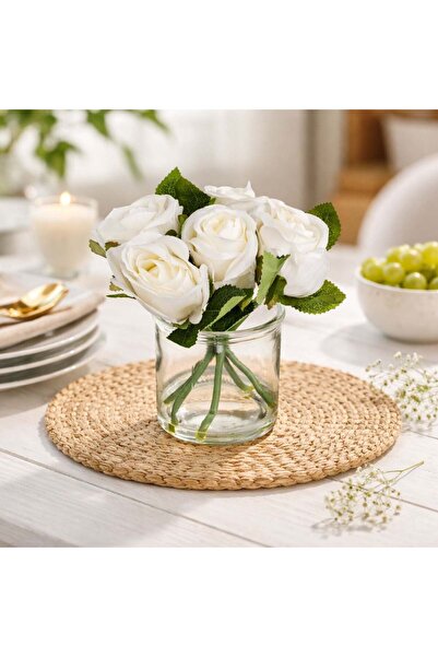 OEM Glass Vase with 5 White Roses Ø9 x 19 cm