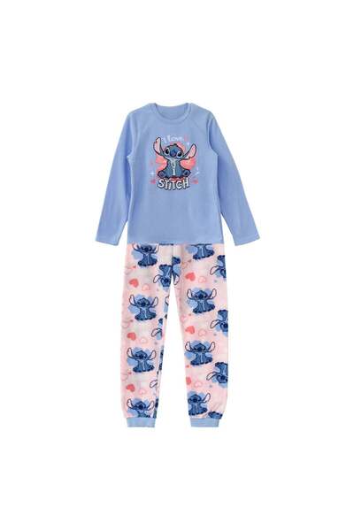 OEM Blue Pink Fleece Winter Pajama Set with Stitch Pattern for Children