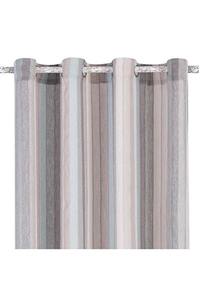 OEM Decorative Linen Curtain Striped Brown Turquoise with Rings 140x260cm