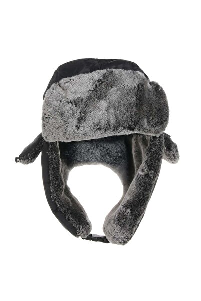 OEM Caciula Trapper Neagra Gri cu Blana Artificiala & Clips pentru Barbati