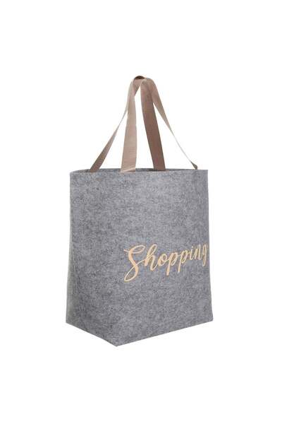 OEM Reusable Grey Felt Bag with Beige Handles "Shopping" 29x20x37cm