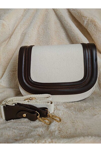 Tuel Women's Beige Canvas Saddle Shoulder Bag Stylish Crossbody Bag with Brow...