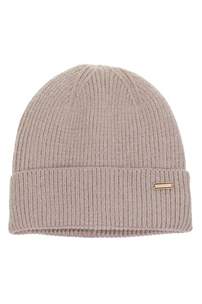 OEM Beige Knitted Hat with Lining & Metallic Vignette for Women