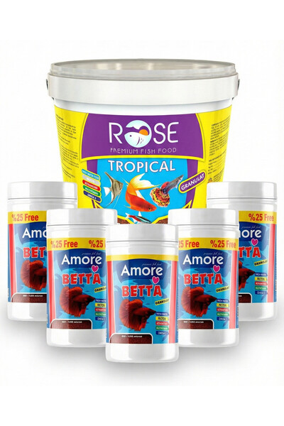 Rose Tropikal Mix Granül 3 Kg Kova Akvaryum Canlı Doğuran Yemi, 5x125ml Beta ...