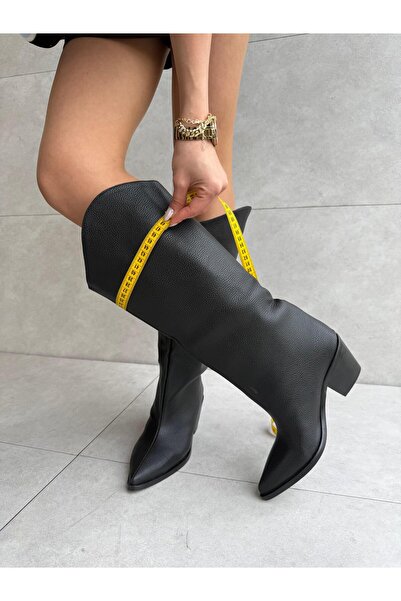 Elvinin Tarzı Lich Black Furry XL Cut Dallas Women's Boots