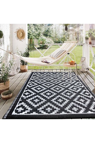 OEM Covoras cu Doua Fete Negru Alb pentru Spatii Exterioare 180x120cm