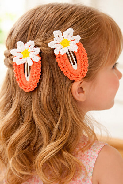KAR DİAMOND Daisy Amigurumi Hand Knitted Snap Clip 2-Piece Buckle Baby Kids H...