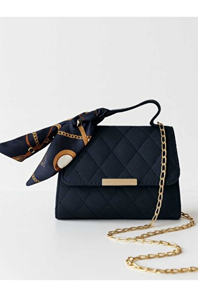 Mira Klasik Kapitone Mini Çanta – Altın Zincirli, Fular Detaylı