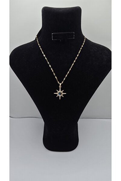 ahsenaksesuar2025 Stainless Steel Gold Color North Star Model Zircon Stone Ne...