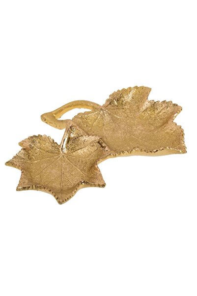 OEM Decorative Plate Double Leaves Gold Color with Glitter 26x20x3cm