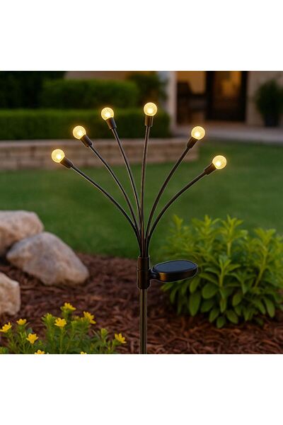 OEM Black Solar Lamp with 6 Strings with Small Spheres & White LED 70cm