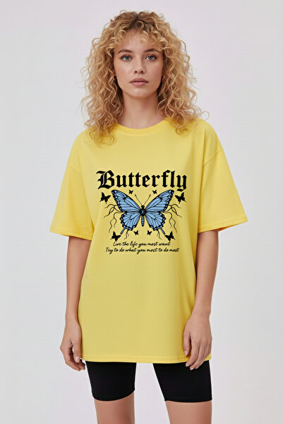 Let's Wear Butterfly Patterned Regular Fit 100% Cotton Tshirt