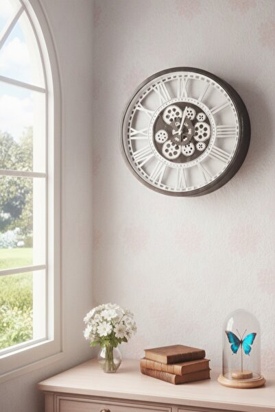 Galaxy Çarklı duvar saati (gümüş rakam siyah çerçeve)