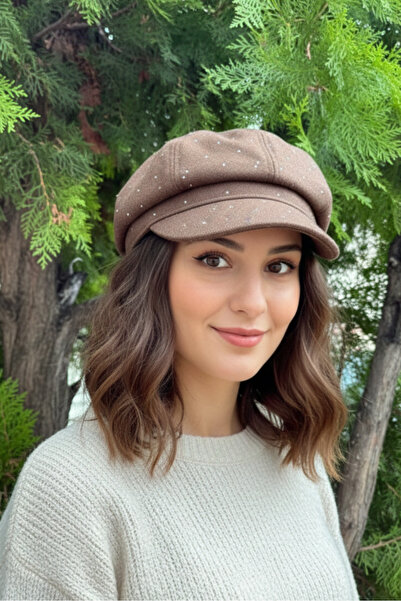 stravis Brown Cap Hat with Stones on It