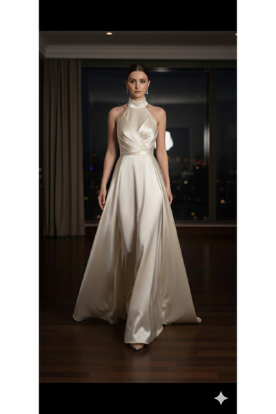 makbuleofficial Saten Kumaştan Kolsuz,Pileli Mezuniyet Elbisesi