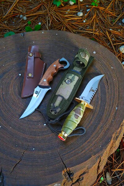 SWENCRAFT Outdoor Bıçak 2 Adet El Yapımı Dövme Çelik Komando Kamp Av Piknik Ç...