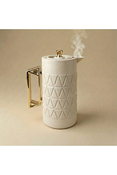 Generic 1L Insulated Thermos Bottle – Cream White & Gold | Keeps Drinks Hot &...