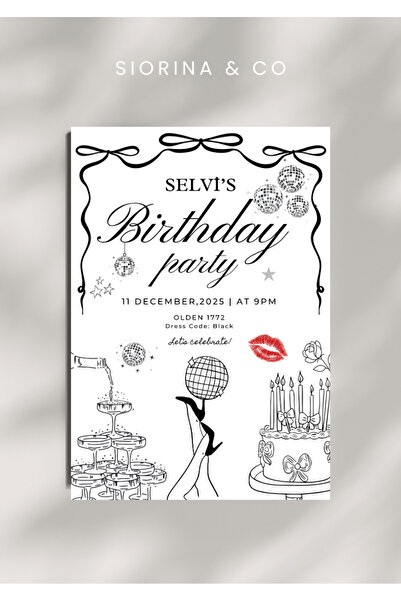 Siorina Co & Event Birthday Card Doğum Günü Masa Kartı Bride Davetiye Kişisel...