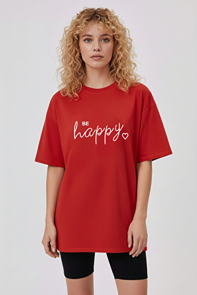 Let's Wear Be Happy Patterned Regular 100% Cotton T-Shirt