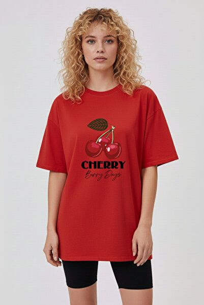 Let's Wear Cherry Patterned Regular Fit 100% Cotton T-Shirt