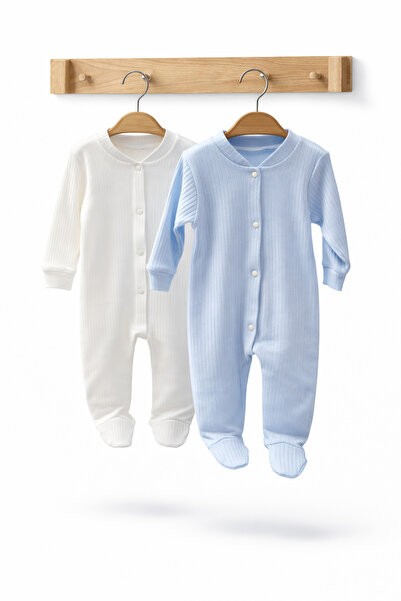 CAN BABY Organik Pamuk Bebek Tulum 2’li Set | 0–3 Ay & 3–6 Ay | Beyaz – Mavi ...