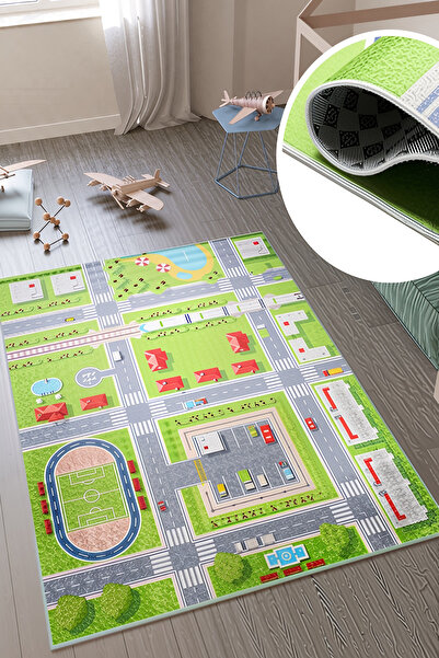HaLıFoRuM Trafik Yollu Çocuk Odası Halısı Oyun Halısı Kaymaz Taban Makinede Y...