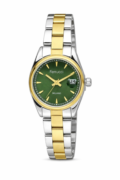 Ferrucci Women's Wristwatch Green Dial Dual Color Steel Band – Stylish and El...