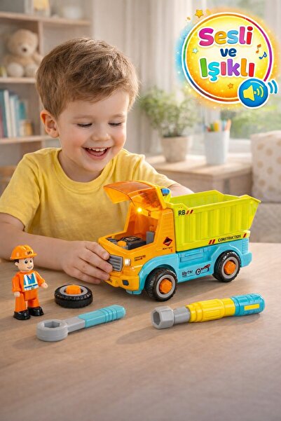 TOYFEST Sesli ve Işıklı Figürlü Sök Tak Mini Kamyon Seti - 18 CM