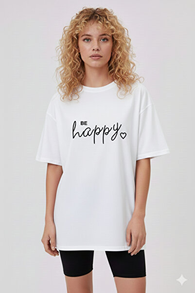 Let's Wear Be Happy Patterned Regular 100% Cotton T-Shirt