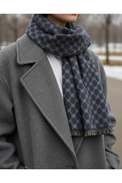 CROATE وشاح فيسكوز منقوش باللون الأزرق الداكن من السلسلة المحدودة